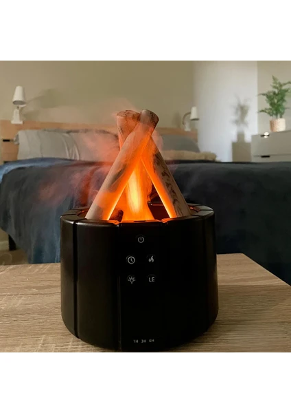 Bilişim Burada H9  Alev Görüntülü Bonfire Oda Nemlendirici Şık Tasarım Uzaktan Kumanda Kontrollü Siyah Hava Nemlendirici Humidifer